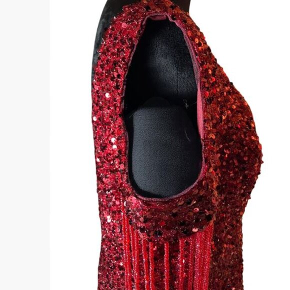 Unbranded Red Sequin Gown with V-Neck Illusion Front and V-Neck Back Size 18 EUC - Picture 3 of 13